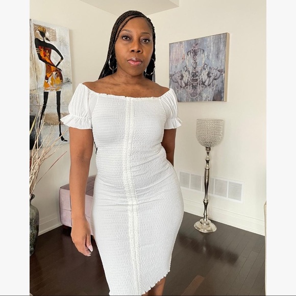 (NWT) Smocked Ruched Dress (Midi or Mini) - White - Picture 1 of 5